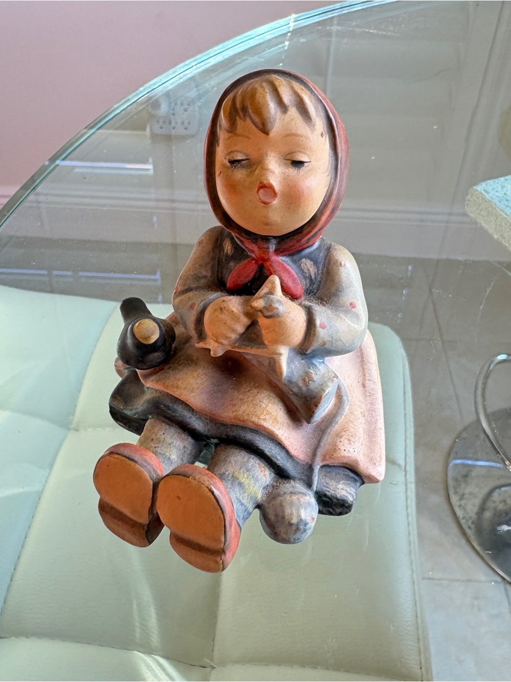 Hummel Pink and Red Ceramic Girl Figurine